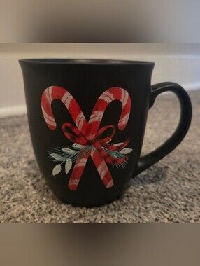 Holiday Candy Cane Ceramic Mug Black Christmas Festive